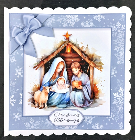 Blue Nativity Square Card by Linda Short