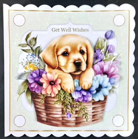 3 Green floral pup in basket card front/toppers 9 by Linda Short