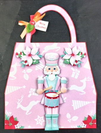 Nutcracker Pastel Handbag Shaped Christmas Card by Linda Short