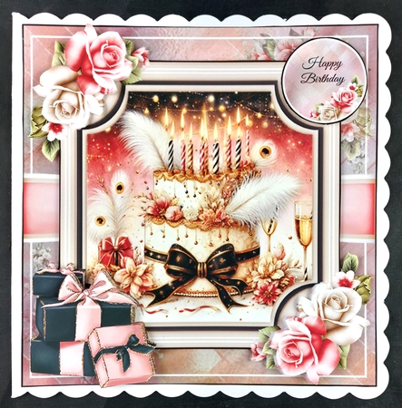Beautiful Birthday Cake 2 Card Front With Decoupage by Linda Short