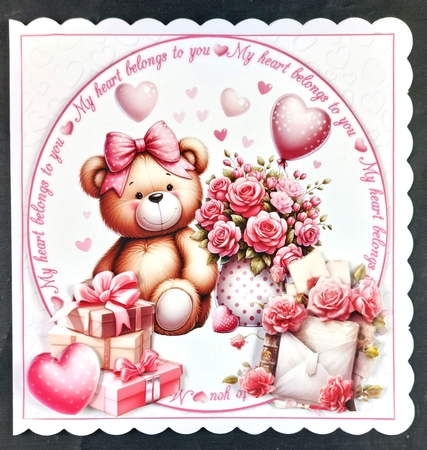 7x7 pink teddy Valentine choice of four mini kit by Linda Short