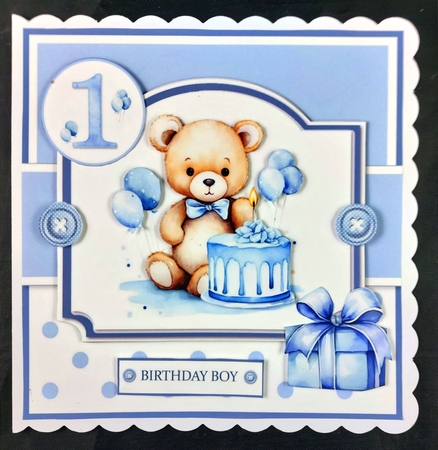 Birthday Boy Teddy Bear Card & Toppers Set by Linda Short