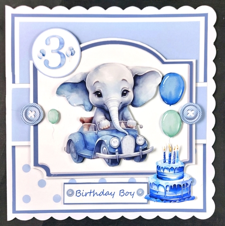 Birthday Boy Cute Elephant Card & Toppers Set by Linda Short