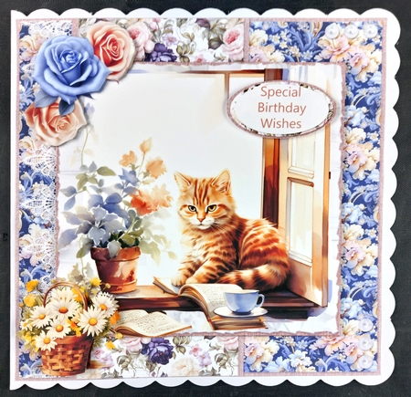 Glorious Spring 4: Ginger Cat at Windowsill 7 x 7 Card Mini-Kit, 8 Sheets, 4 Toppers by Linda Short