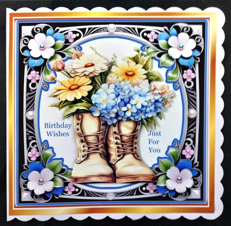 5 Lovely 8x8 Toppers of Gardening Boots With Flowers Mini Kit by Linda Short