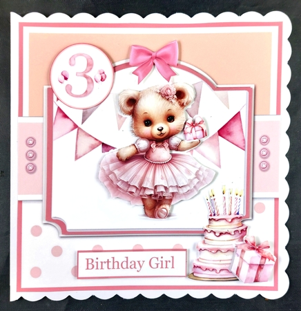 Birthday Girl Teddy Bear Card & Toppers Set by Linda Short