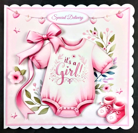 New Baby Girl Romper Card  by Linda Short