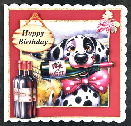 Dog with wine card front 3 by Linda Short