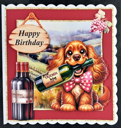 Dog with wine card front 7 by Linda Short