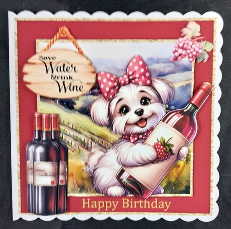 Dog with wine card front 18 by Linda Short