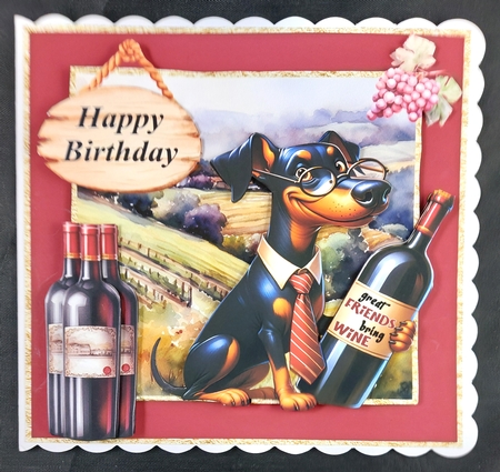 Dog with wine card front 20 by Linda Short