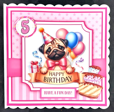 Happy Birthday Puppies Card and Toppers Pink-Set by Linda Short