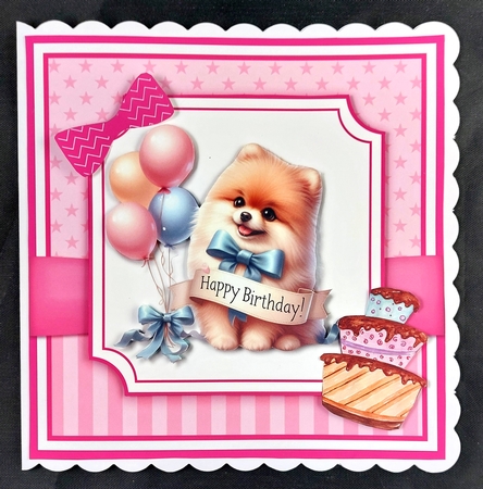 Happy Birthday Puppies Card and Toppers Pink-Set by Linda Short