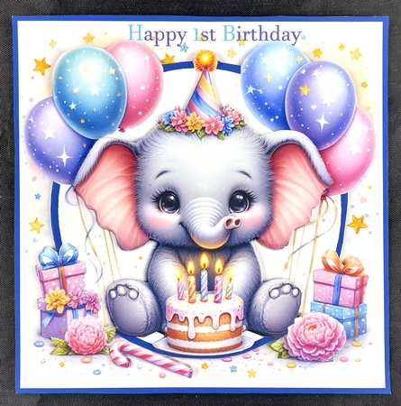 BIRTHDAY ELEPHANT WITH CAKE by Linda Short