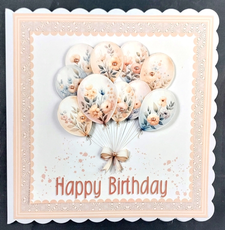 Card Topper - Ladies Floral Balloon Birthday Card by Linda Short