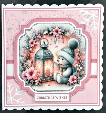 8x8 Pink Christmas Lantern 7 Card Front with Sentiments by Linda Short