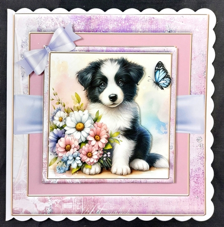 Puppy & Flowres/ Border Collie by Linda Short