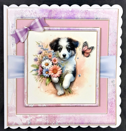 Puppy & Flowres/ Border Collie by Linda Short