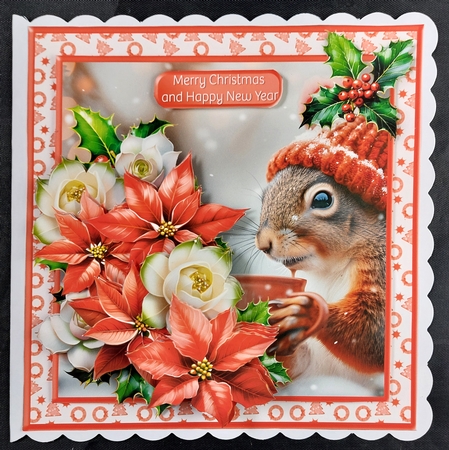 Christmas Squirrel - 2 Way Decoupage Card Mini Kit by Linda Short