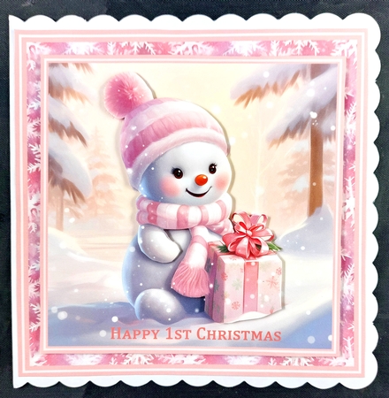 Cute Christmas Snowman with Gifts in Pink - Mix 1 by Linda Short