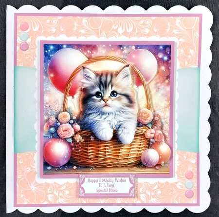 Happy Birthday Kitten In A Basket - 6x6 by Linda Short