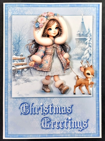 Christmas Morning Walk in the Snow A5 Card Front and Decoupage by Linda Short