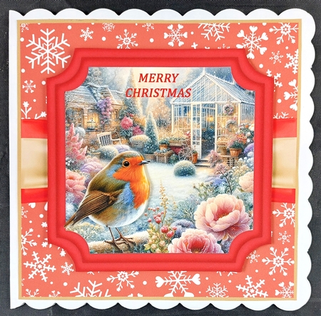 3 Red Christmas garden robin card front/toppers 10 by Linda Short