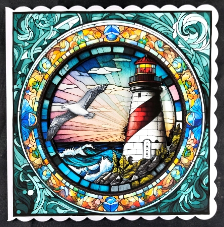 Stained Glass Ocean-Lighthouse by Linda Short