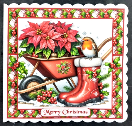 Festive Wheelbarrow boots and Robin by Linda Short