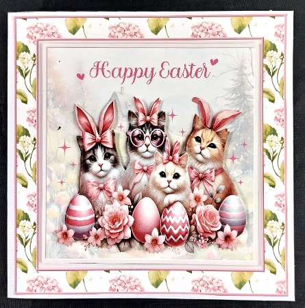 Cute Easter cats 6x6ins card front with matching gift tag  by Linda Short
