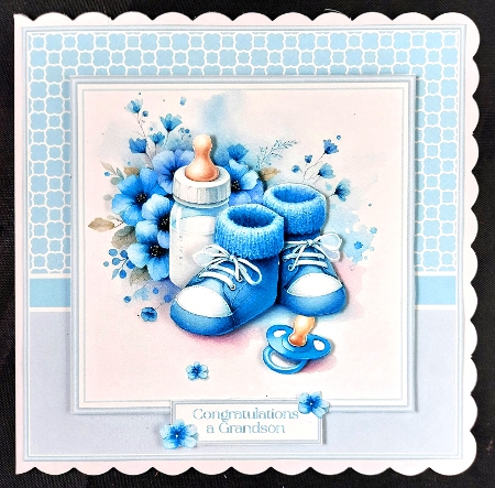 8x8 Baby Bootees Blue - Quick Card  by Linda Short