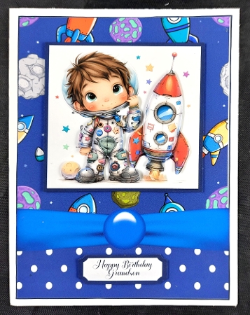Space Boy Birthday Card Front 7x5 by Linda Short