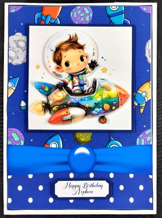 Space Boy Birthday Card Front 7x5 by Linda Short