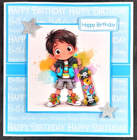 Skater Boi Birthday Boy Card Front 6x6 by Linda Short