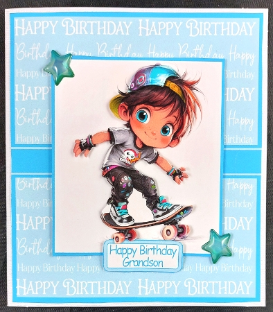 Skater Boi Birthday Boy Card Front 6x6 by Linda Short