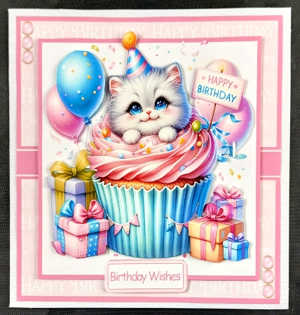 Happy Birthday Cupcakes 1 Card Front 6x6 by Linda Short