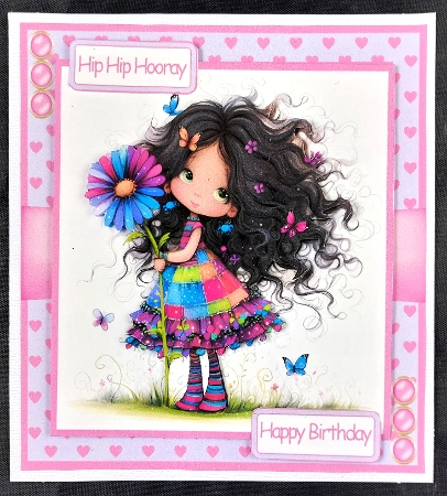 Daisy Blue Card Front with matching Folded Gift Tag by Linda Short
