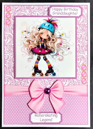 Rollerskating Queen Card Front 7x5 by Linda Short