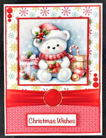 Christmas Teddy Card Front 5x7 by Linda Short