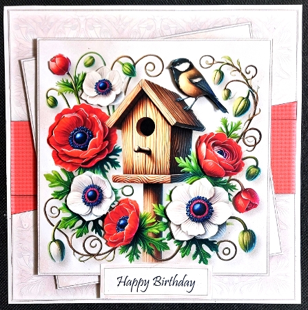 Bird House and Flowers-Cardfront Kit-3 by Linda Short