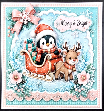 Penguin And Friends Christmas Winter Card Rendeer by Linda Short