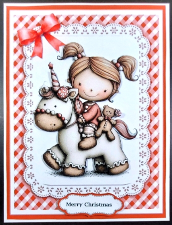 5x7 ~ Cute Christmas Unicorn Girl by Linda Short