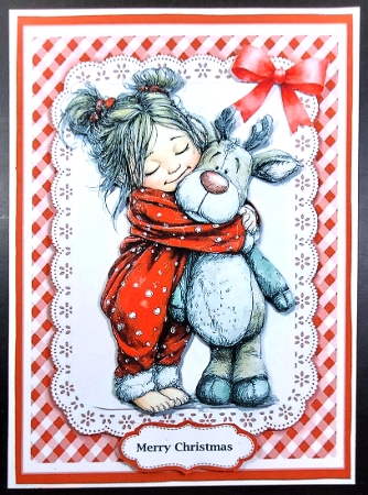 5x7 ~ Cute Christmas Reindeer Hug by Linda Short