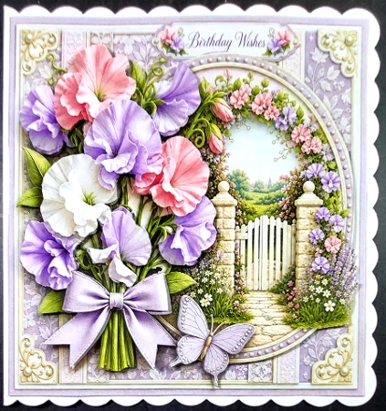 8x8 Sweet Pea Garden Quick Card Front with Sentiment  by Linda Short
