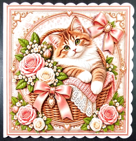 8x8 Vintage Rose Kitten Quick Card Front with Sentiment  by Linda Short