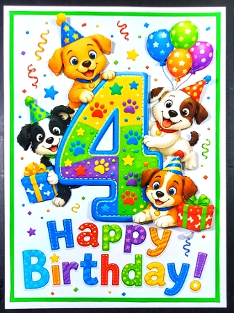 Lovely A4 Birthday Card For Little Boy AGED FOUR by Linda Short