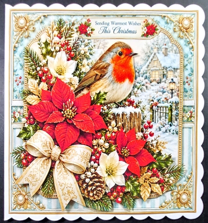 8x8 Elegant Christmas Robin - Quick Card Front with Sentiments  by Linda Short