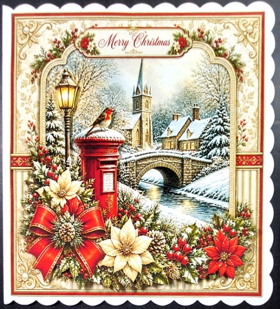 8x8 Robin Christmas Village - Quick Card Front with Sentiments  by Linda Short