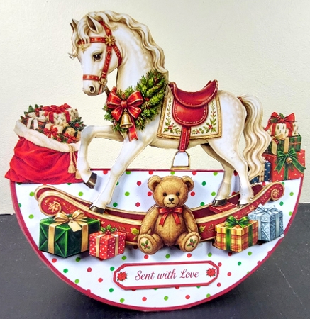 CHRISTMAS ROCKING HORSE - 7x7 rocker card by Linda Short