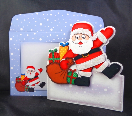 Xmas Santa's Sack N Presents Shaped Card with Decoupage by Linda Short